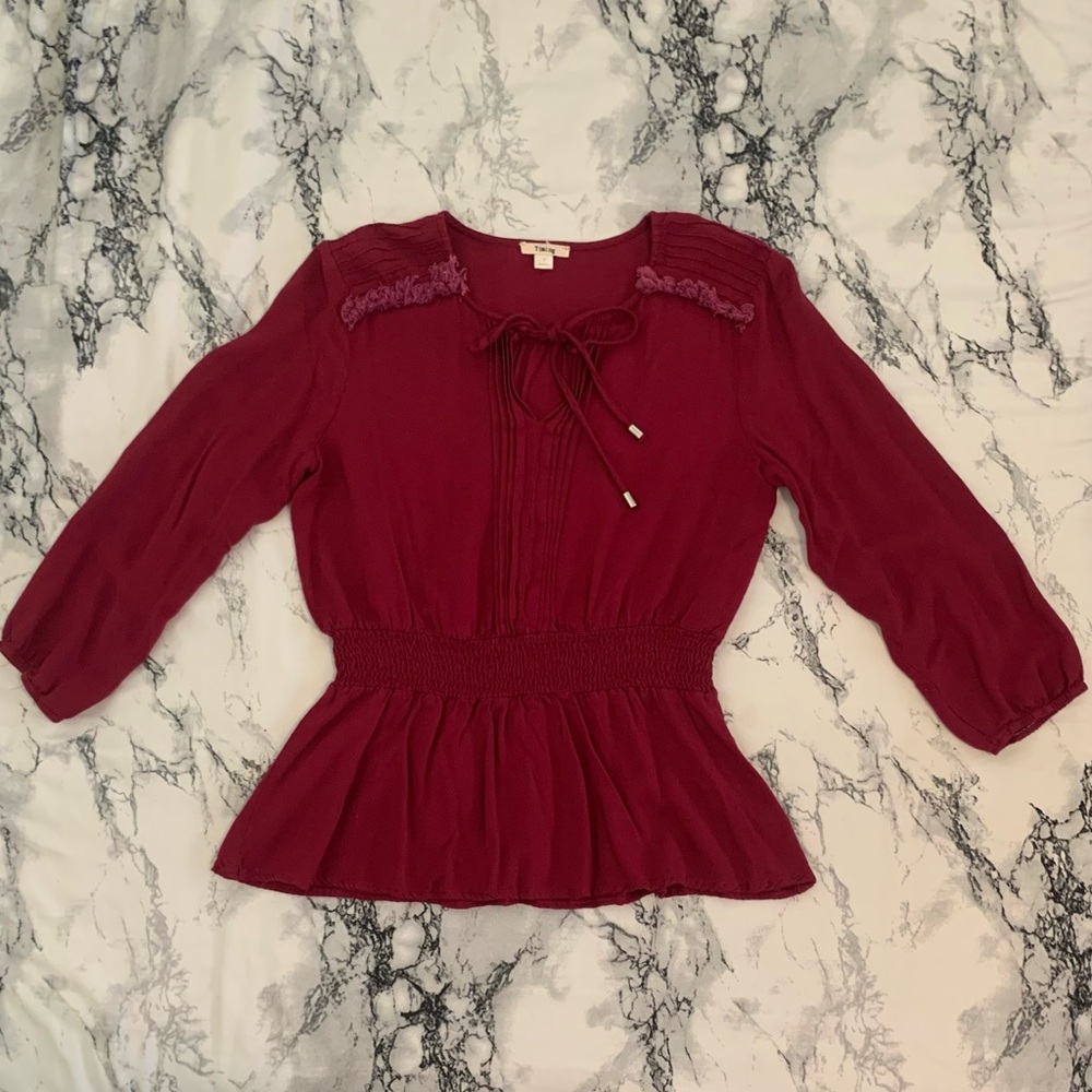 Womens Medium Burgundy Red Boho Blouse Long sleeve Top